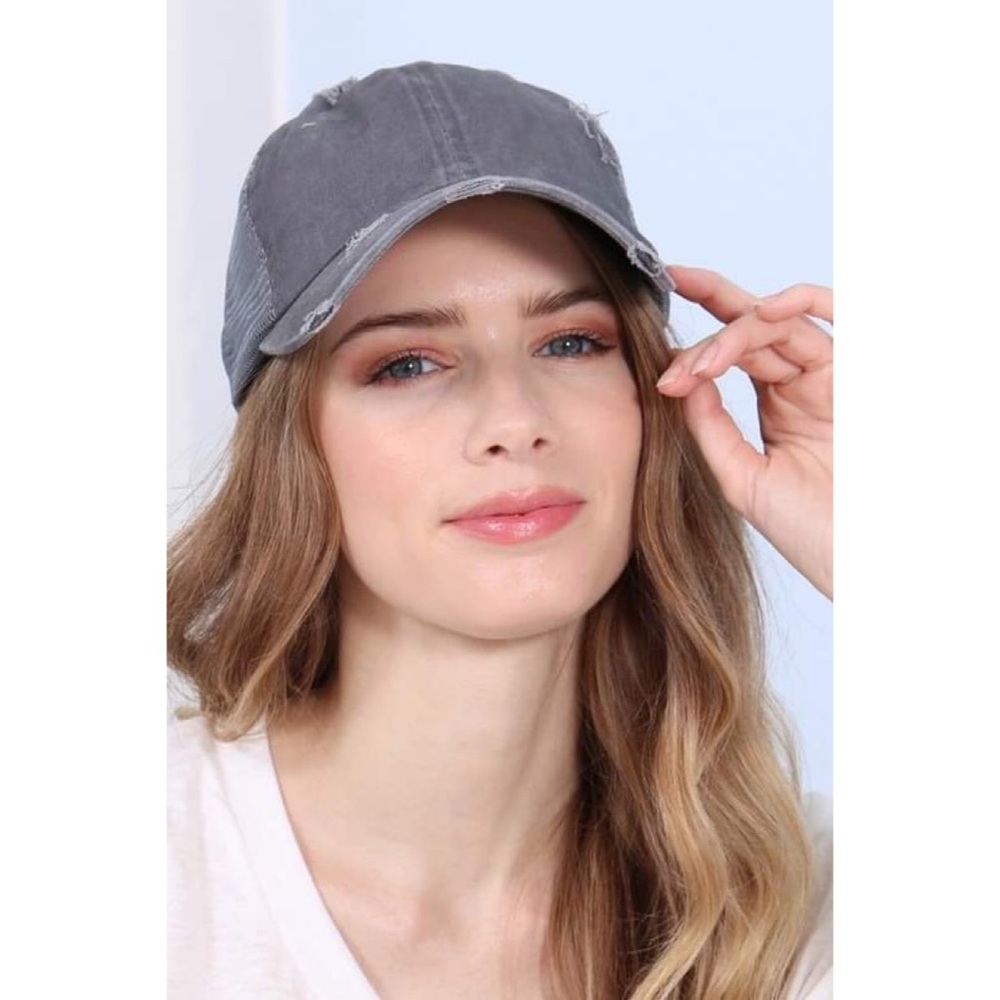 Top Knot Distressed Gray baseball hat - Picture 3 of 6
